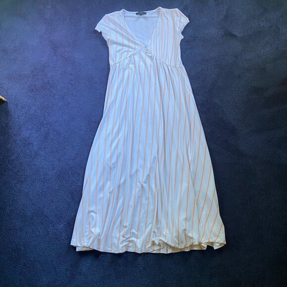 Forever 21 Striped Short Sleeve Maxi Dress White & Marigold – Women’s Sz M - Picture 3 of 7